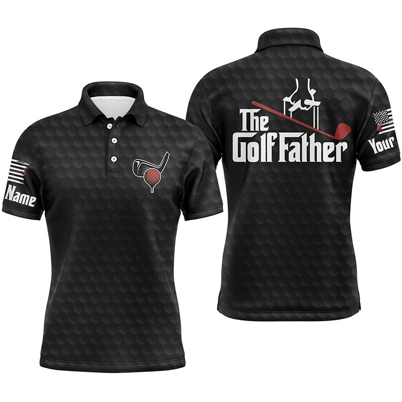 Golf Men Polo Shirt - Custom Name Black Golf Ball Pattern Apparel - Personalized Gift For Golf Lover, Team, Golfer, Patriotic - The Golf Father