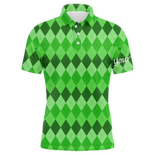 Golf Men Polo Shirt - Custom Name Green Argyle Pattern Apparel - Personalized Sports Gift For Golf Lover, Male, Husband, Team Golf, St Patrick's Day
