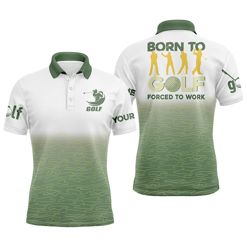 Golf Men Polo Shirt - Green Pattern Custom Name Apparel - Personalized Gift For Golf Lover, Team - Born To Golf Forced To Work