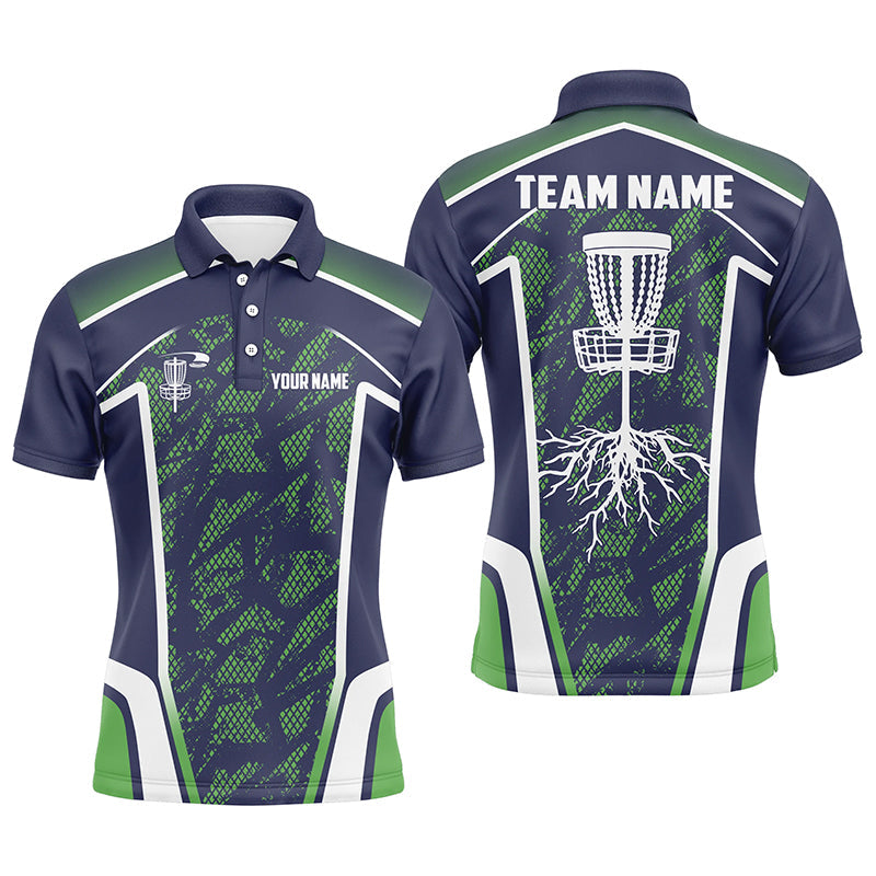 Disc Golf Custom Name and Team Men Polo Shirt - Hole Blue Green Camo Apparel - Personalized Gift For Disc Golf Lover, Team, Husband, Boyfriend