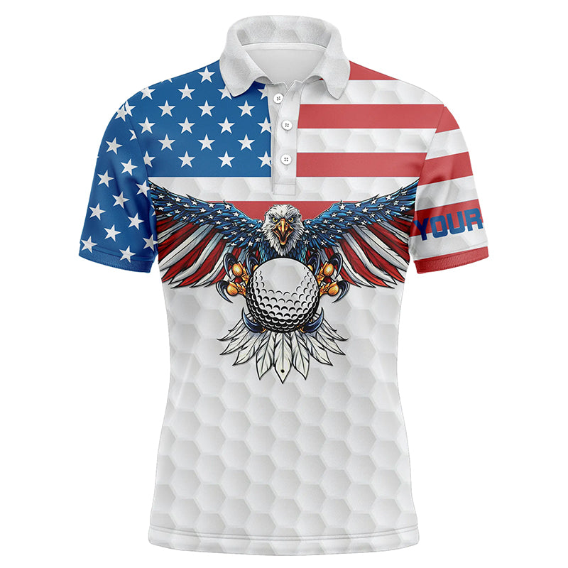 Golf Men Polo Shirt - Custom Name American Flag Eagle Golf Ball Apparel - Personalized Gift For Golf Lover, Team, Golfers, Patriotic, 4th July