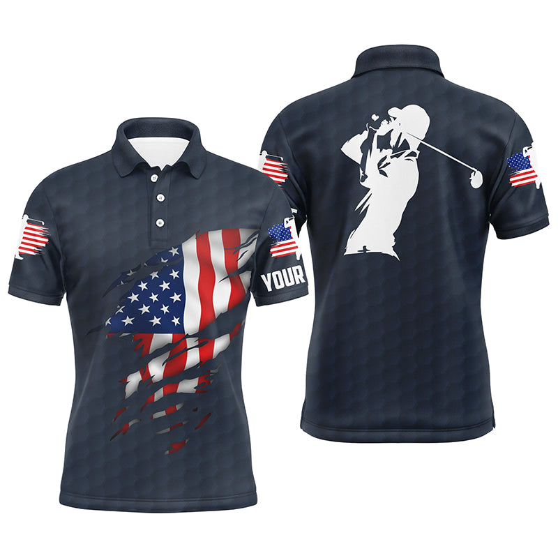 Golf Men Polo Shirt - Custom Name American Flag Apparel - Personalized Gift For Golf Lover, Men, Husband, Team, Patriotic, 4th July, Independent Day