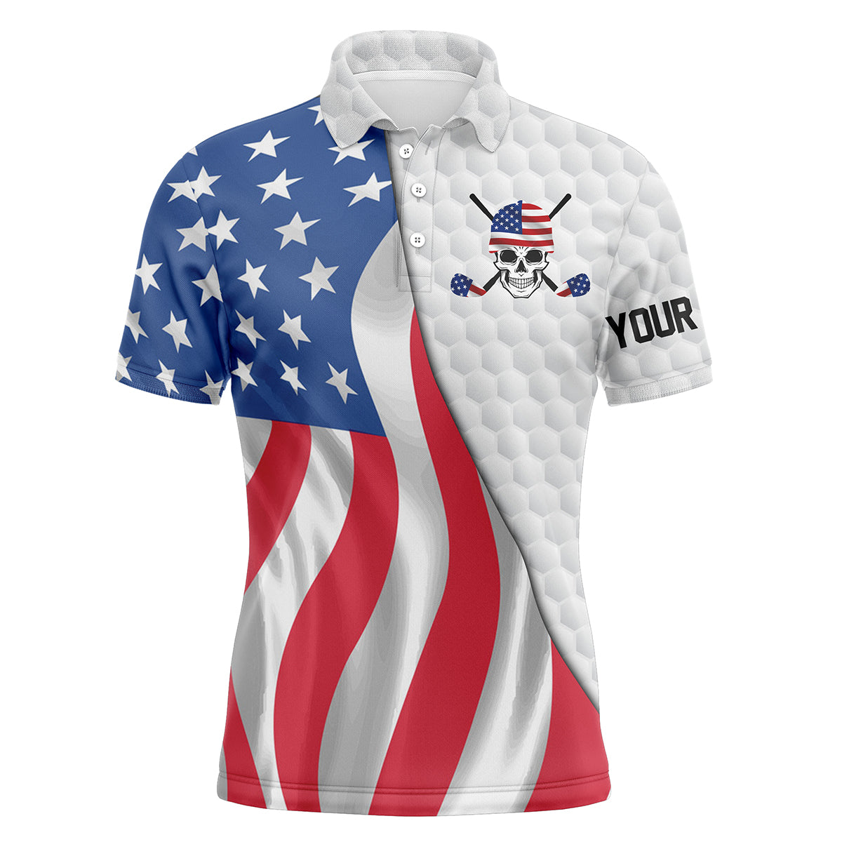 Golf Men Polo Shirt - Custom Name American Flag Apparel - Personalized Gift For Golf Lover, Men, Husband, Team, Boyfriend, Patriotic, 4th Of July
