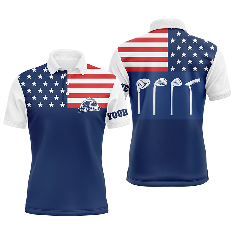 Golf Men Polo Shirt - Custom Name Golf Club American Flag Patriot Blue Apparel - Personalized Gift For Golf Lover, Male, Husband, Team Golf