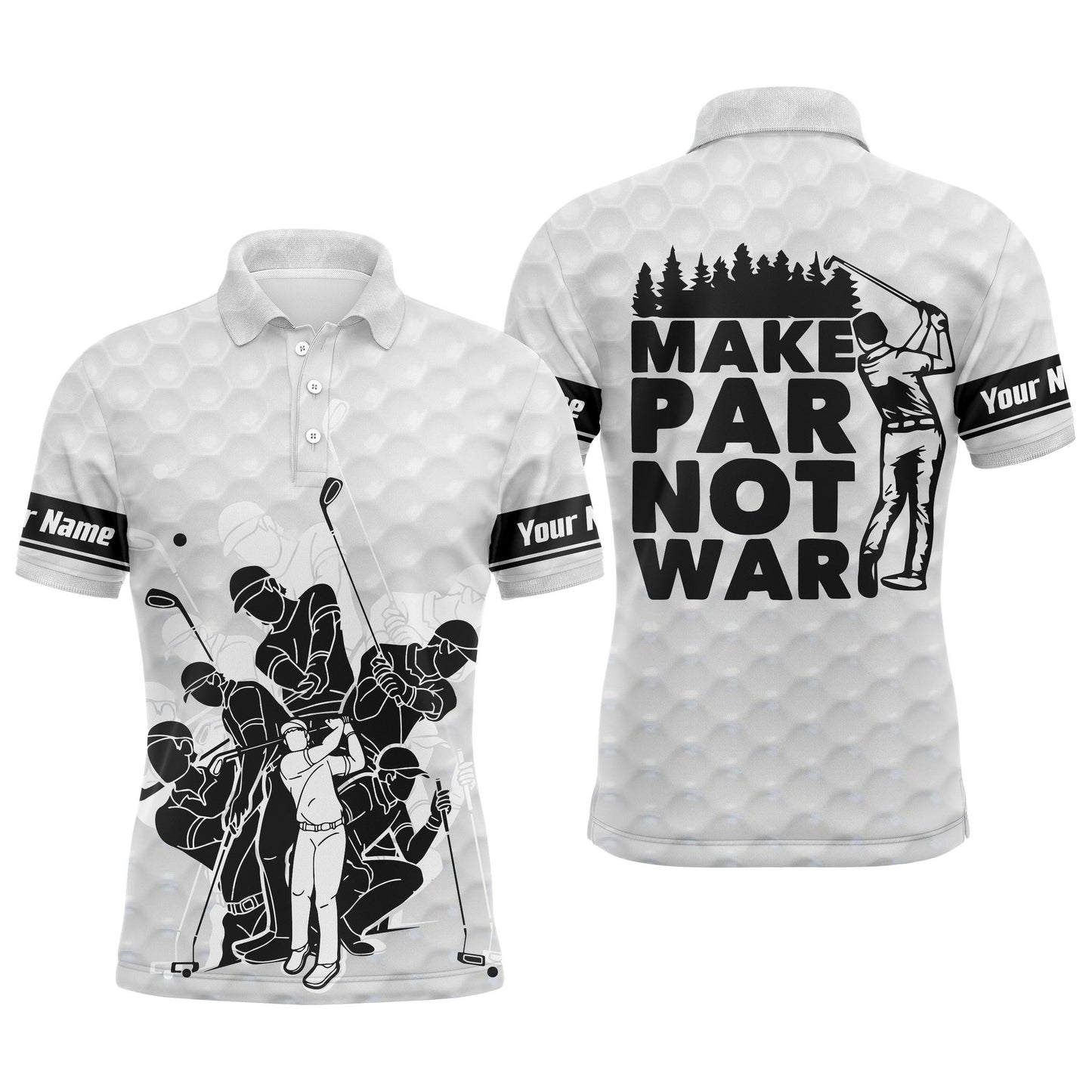 Custom Name Golf Men Polo Shirt - Team Golfing White Apparel - Personalized Gift For Golf Lover, Team - Make Par Not War