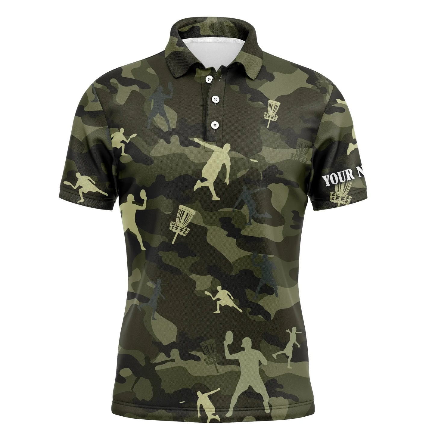 Disc Golf Men Polo Shirt - Custom Name Green Camo Disc Golf Apparel - Personalized Gift For Disc Golf Lover, Men, Husband, Team, Boyfriend