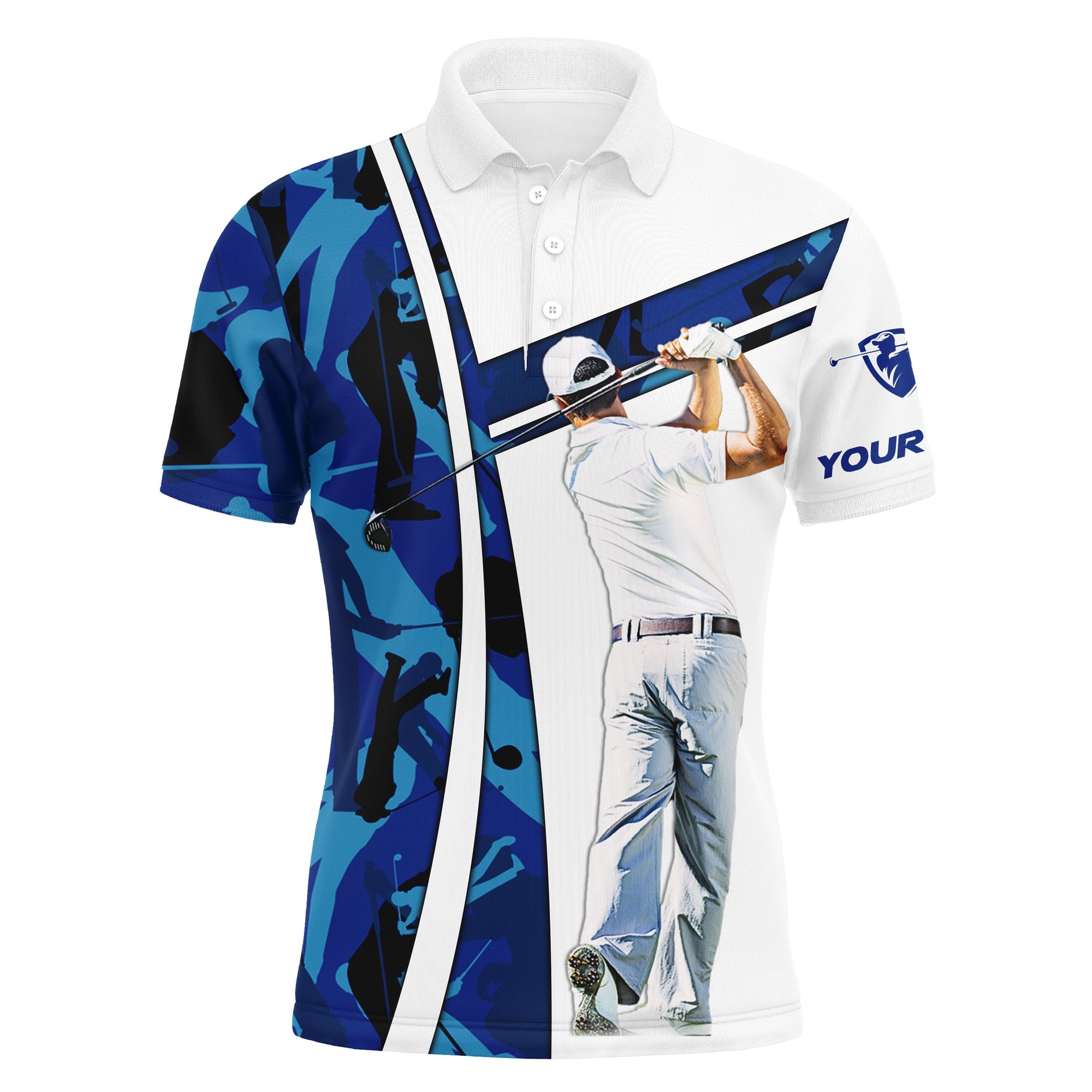 Golf Custom Name Men Polo Shirt - Blue Camo Men Golfing Apparel - Personalized Best Gift For Golf Lover, Team, Golfer