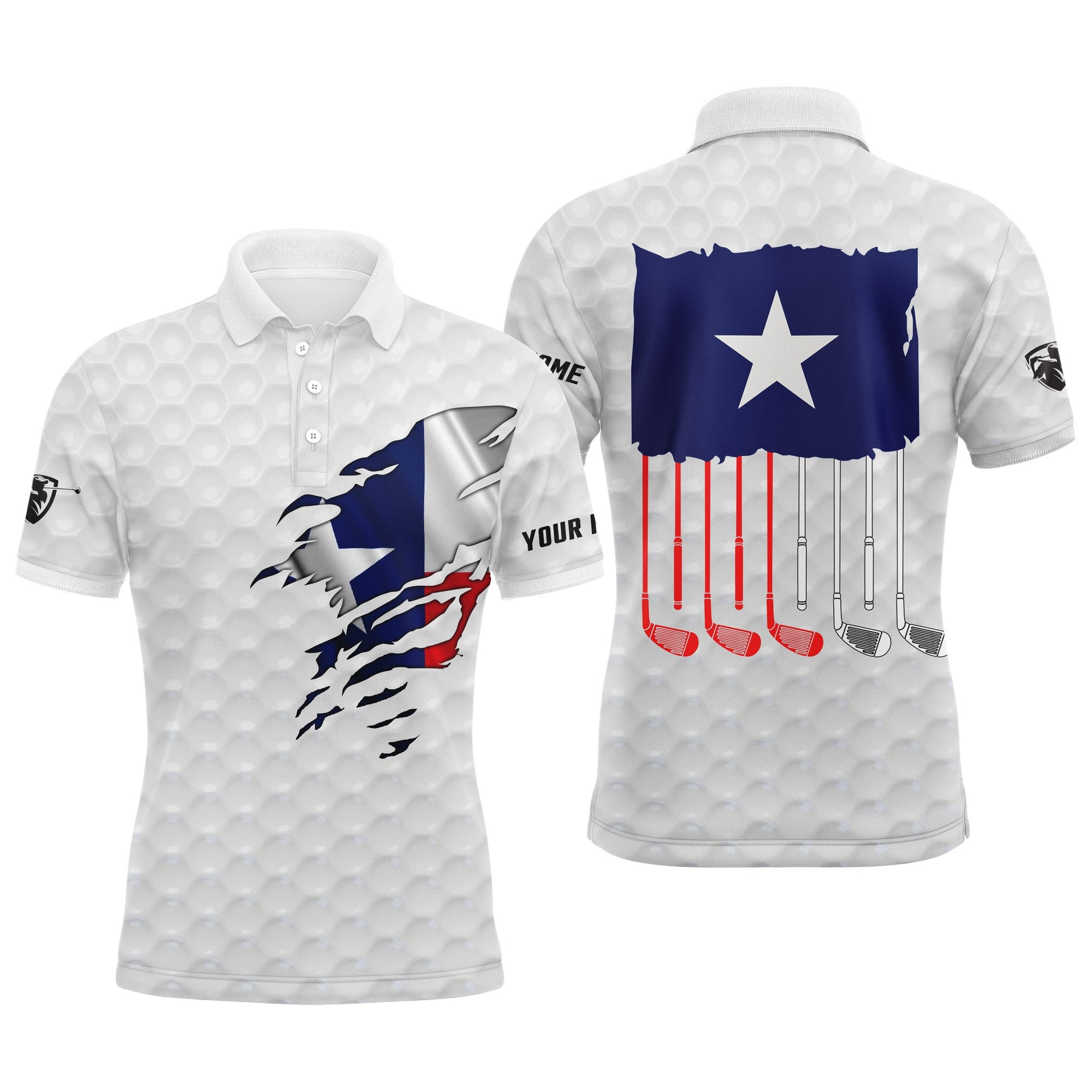 Golf Custom Name Men Polo Shirt - Patriotic Texas Flag Golfer Clubs Apparel - Personalized Best Gift For Golf Lover, Team, Golfer