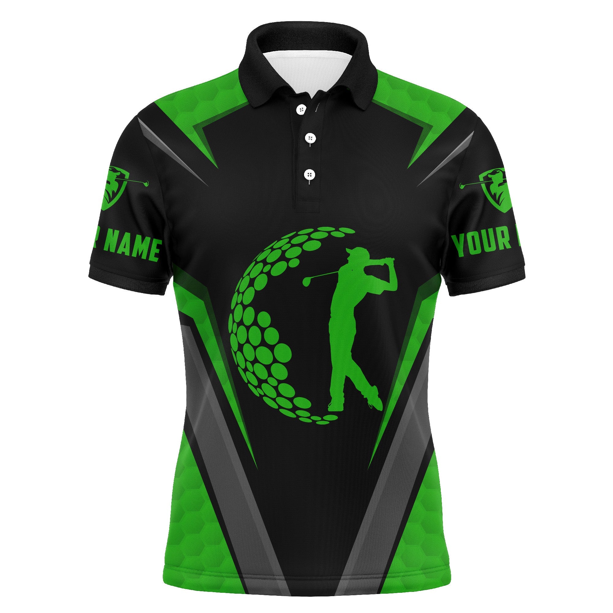 Golf Men Polo Shirt - Golfing Golf Ball Custom Name Green Black Apparel - Personalized Gift For Golf Lover, Team, Golfer, Best Golf Shirt For Men