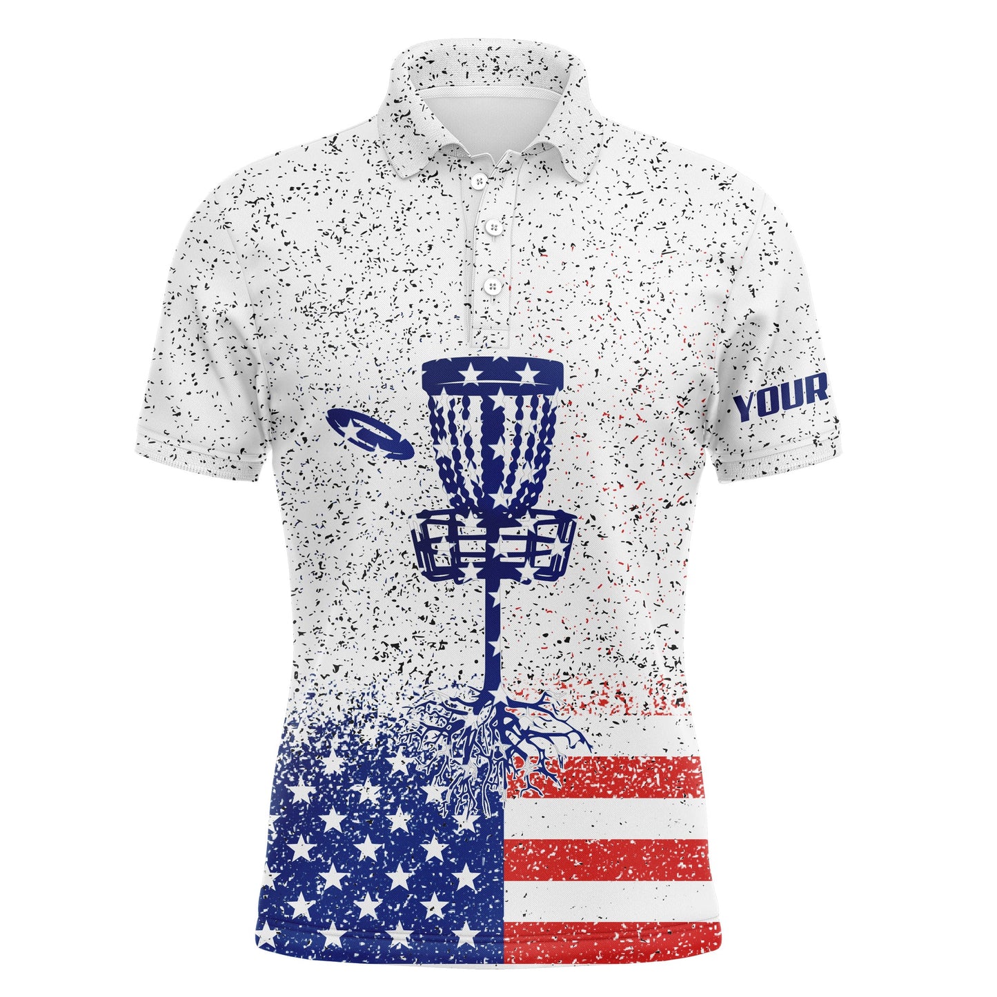 Disc Golf Men Polo Shirt - American Flag Disc Golf Custom Name Apparel - Personalized Gift For Disc Golf Lover, Men, Husband, Team, Patriotic