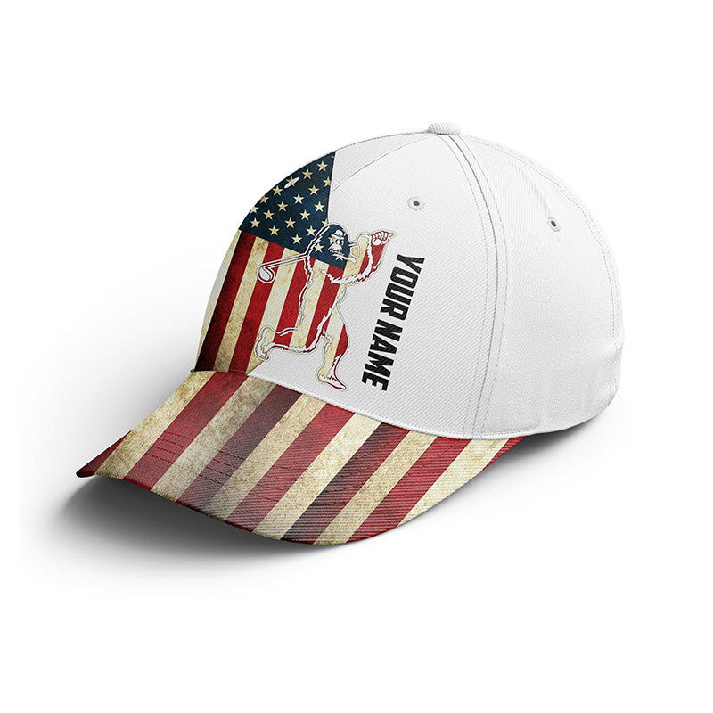 Bigfoot Golf Cap Custom Name For Men, Personalized Golf Lover Gifts, American Flag Golf Sun Hats Unique Gifts For Him, Golfer, Her, Friend