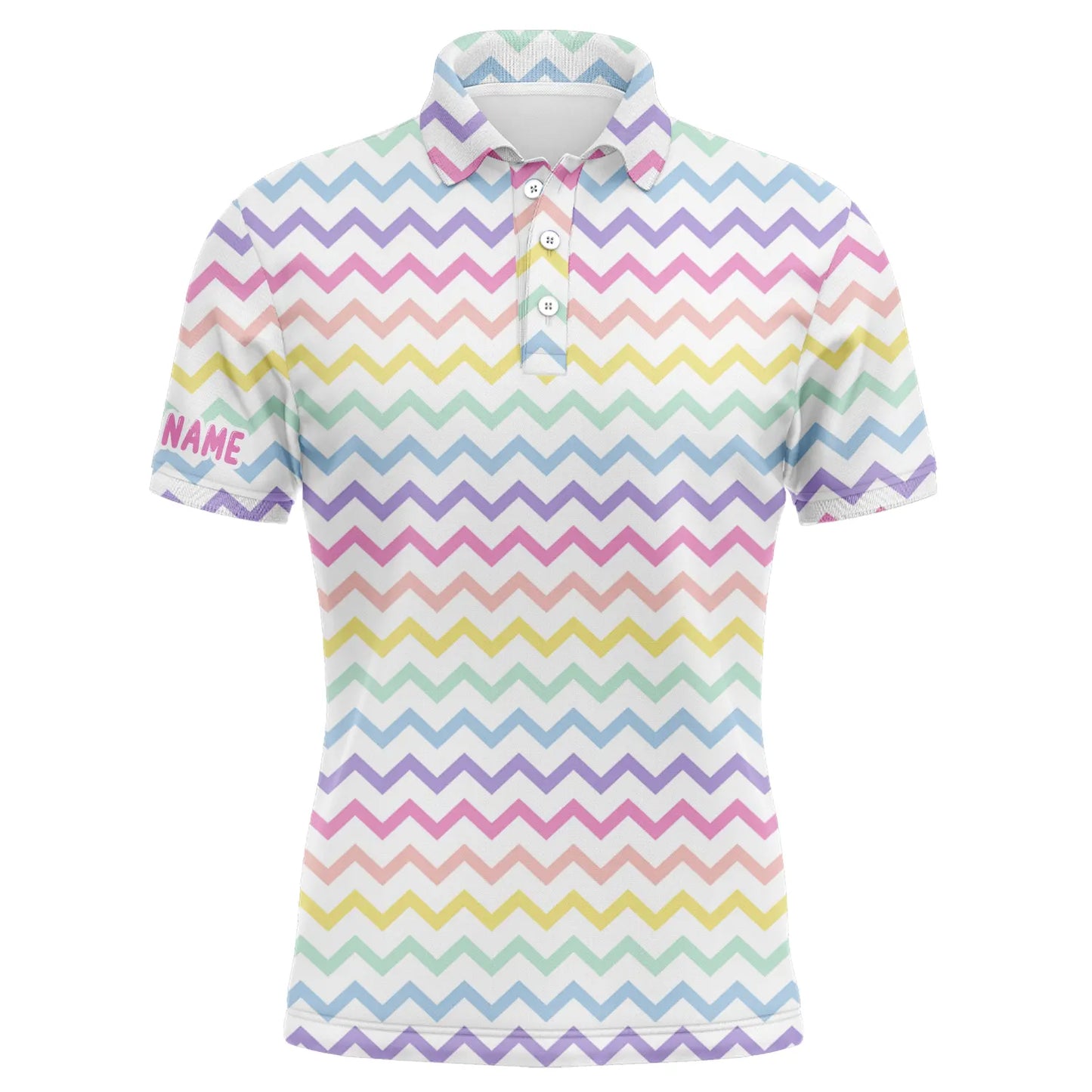 Golf Men Polo Shirt - Custom Name Rainbow Colors Pattern Apparel - Personalized Gift For Golf Lover, Team, Husband, Boyfriend, Men