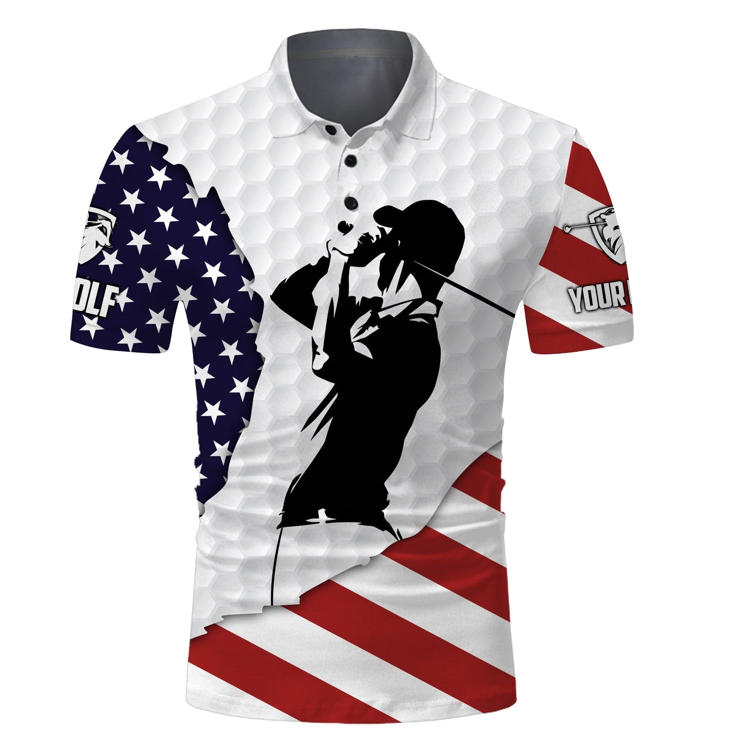 Custom Name Golf Men Polo Shirt - American Flag Apparel - Personalized Gift For Golf Lover, Him, Men, Husband, Team, Boyfriend, Patriotic, 4th Of July