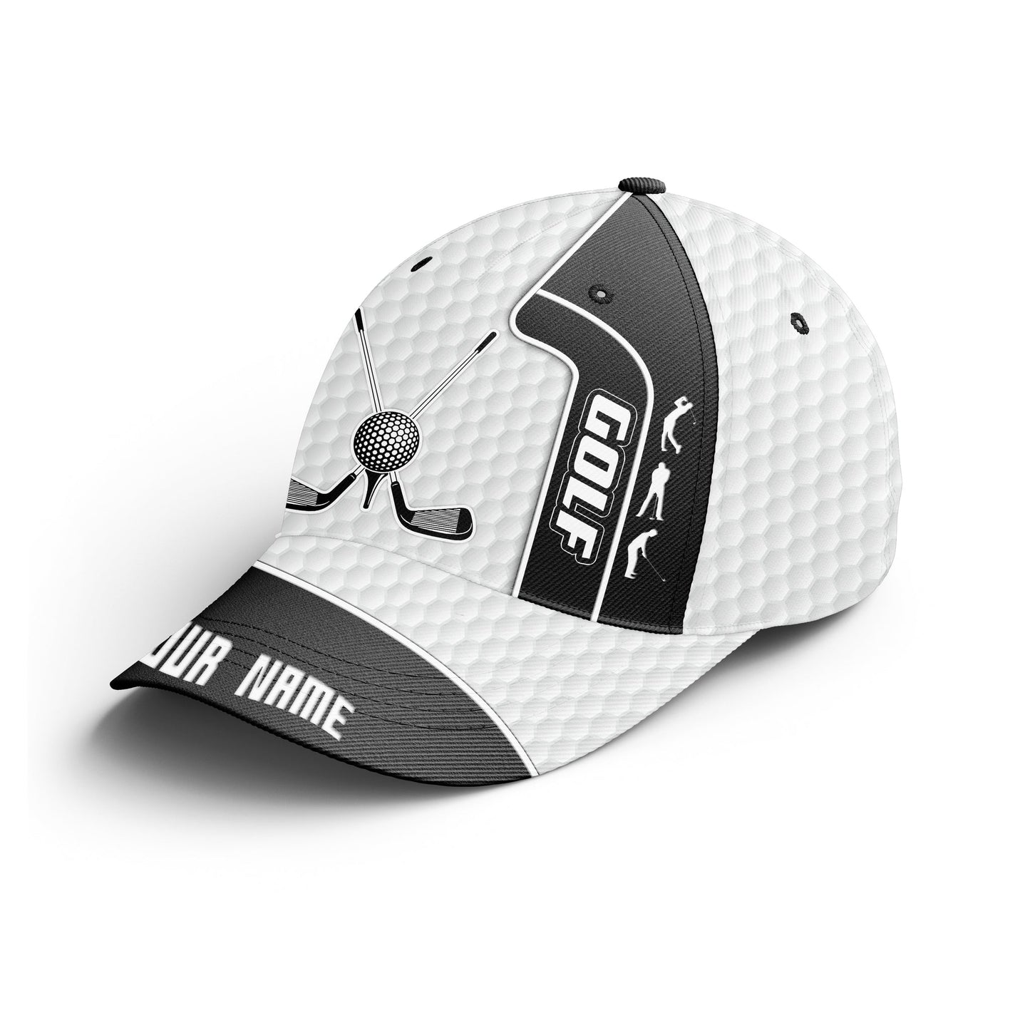 Golf Hat Custom Name For Women, Black And White Golf Cap For Golf Lover Gifts, Golf Black And White Hats Gifts for Her, Him, Golfer, Friend