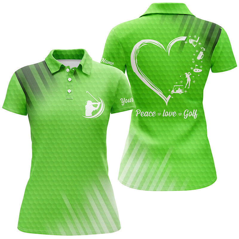 Custom Name Multi color Women Golf Polo Shirts Peace Love Golf, Personalized Best Womens Golf Shirts