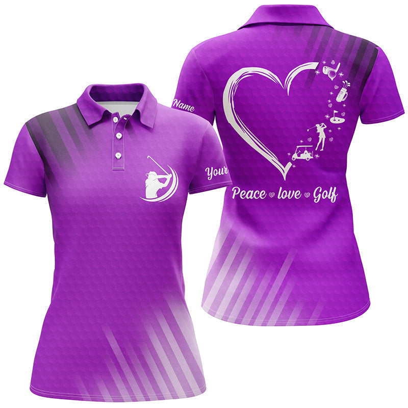 Custom Name Multi color Women Golf Polo Shirts Peace Love Golf, Personalized Best Womens Golf Shirts