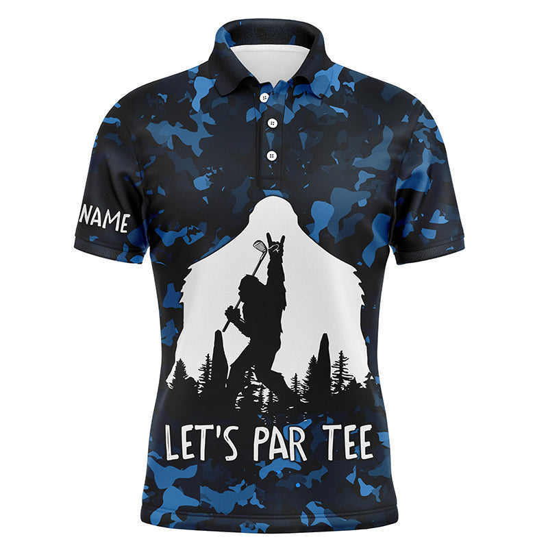 Bigfoot Golf Men Polo Shirt - Funny Bigfoot Blue Camo Custom Name Apparel - Personalized Gift For Golf Lover, Team, Golfers - Let's Par Tee