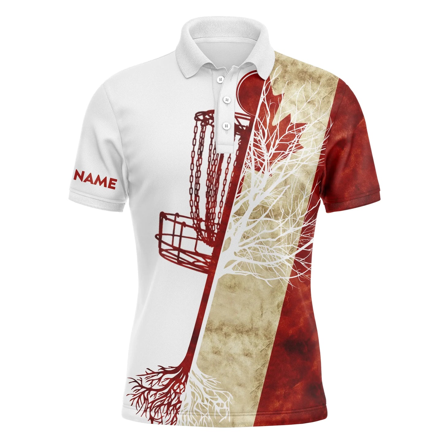 Disc Golf Men Polo Shirt - Custom Name Canadian Flag Disc Golf Basket Apparel - Personalized Gift For Disc Golf Lover, Men, Husband, Team
