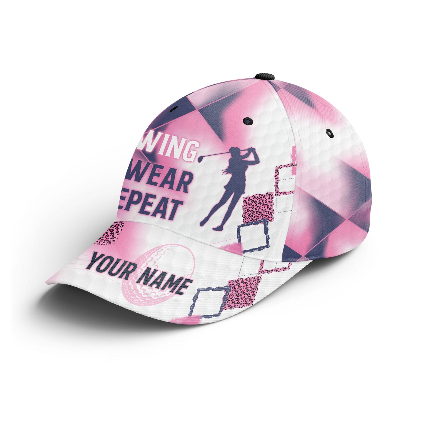Pink Golf Hat Custom Name For Women, Argyle Pattern Golf Cap For Golf Lover Gifts, Golf Black And White Hats Gifts for Her, Golfer, Friend