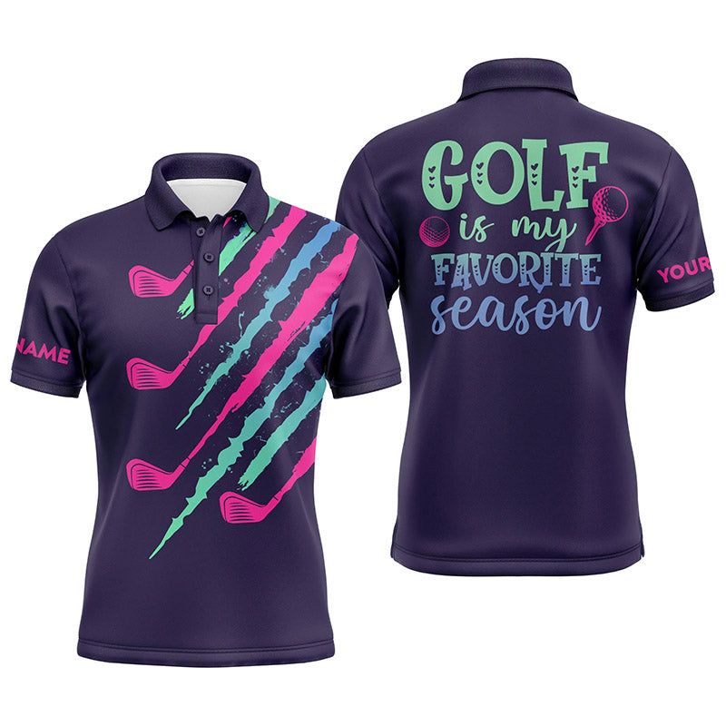 Golf Men Polo Shirt - Custom Name Golfing Purple Gradient Apparel - Personalized Gift For Golf Lover, Team, Golfers - Golf Is My Favorite Season