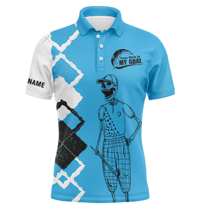 Golf Men Polo Shirt - Custom Name Skull Apparel - Personalized Gift For Golf Lover, Team, Golfers - Your Hole Is My Goal