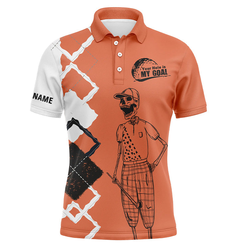 Golf Men Polo Shirt - Custom Name Skull Apparel - Personalized Gift For Golf Lover, Team, Golfers - Your Hole Is My Goal