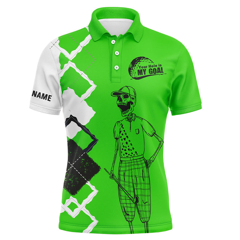 Golf Men Polo Shirt - Custom Name Skull Apparel - Personalized Gift For Golf Lover, Team, Golfers - Your Hole Is My Goal