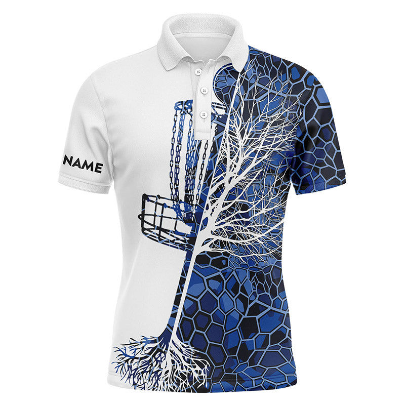 Disc Golf Men Polo Shirt - Funny Custom Name Blue Camo Disc Golf Basket Apparel - Personalized Gift For Disc Golf Lover, Men, Husband, Team, Boyfriend