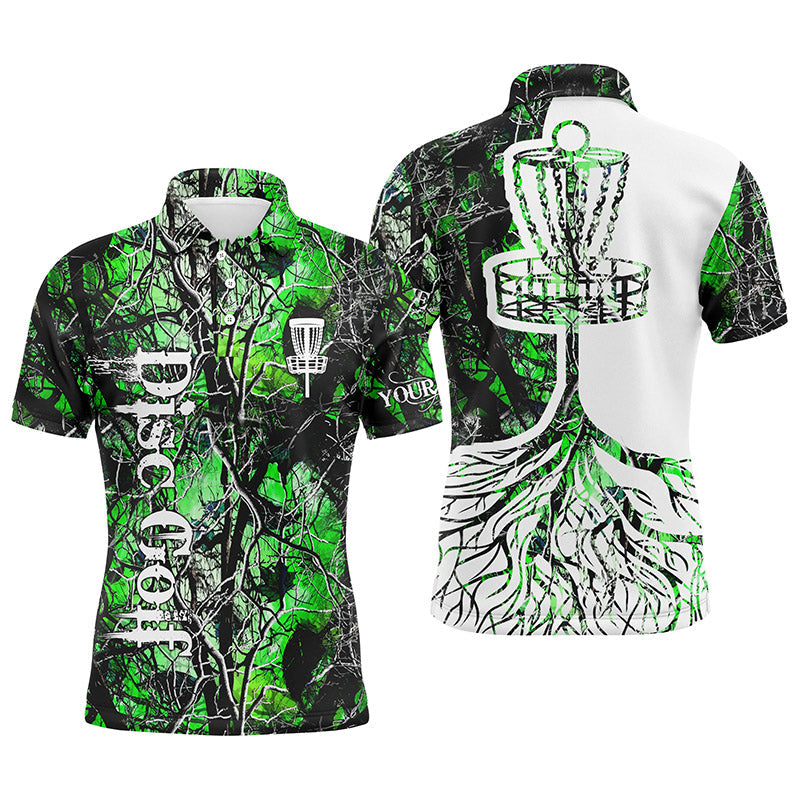 Disc Golf Men Polo Shirt - Custom Name Green Camo Disc Golf Basket Apparel - Personalized Gift For Golf Lover, Men, Husband, Team, Boyfriend