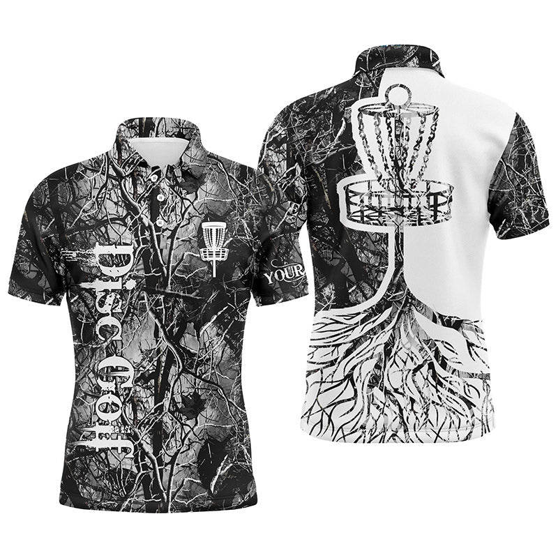 Disc Golf Men Polo Shirt - Custom Name Gray Camo Disc Golf Basket Apparel - Personalized Gift For Golf Lover, Men, Husband, Team, Boyfriend