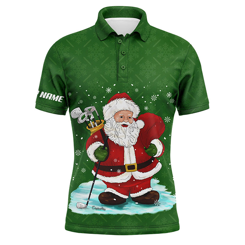 Golf Men Polo Shirt - Custom Name Christmas Green Pattern Santa Golfer Apparel - Personalized Gift For Golf Lover, Team, Husband, Boyfriend