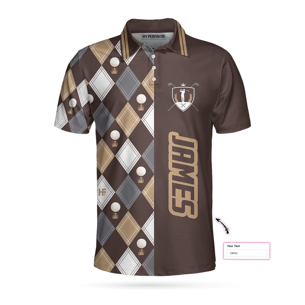 Golf Man Polo Shirt, Brown Argyle Pattern Grandpa Is My Name And Golf Is My Game Custom Polo Shirt, Personalized Golf Gift Idea, Best Gift for Golfer