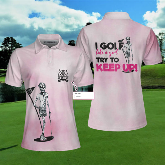 I Golf Like A Skull Girl Custom Short Sleeve Women Polo Shirt, Personalized Tie Dye Pink Golf Shirt For Ladies, Best Gift For Women