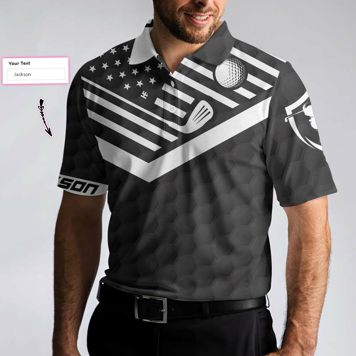 Golf Custom Men Polo Shirt, Personalized Golf Gift, I Like It Rough Custom Polo Shirt, Personalized American Flag Polo Shirt, Funny Golf Shirt For Men