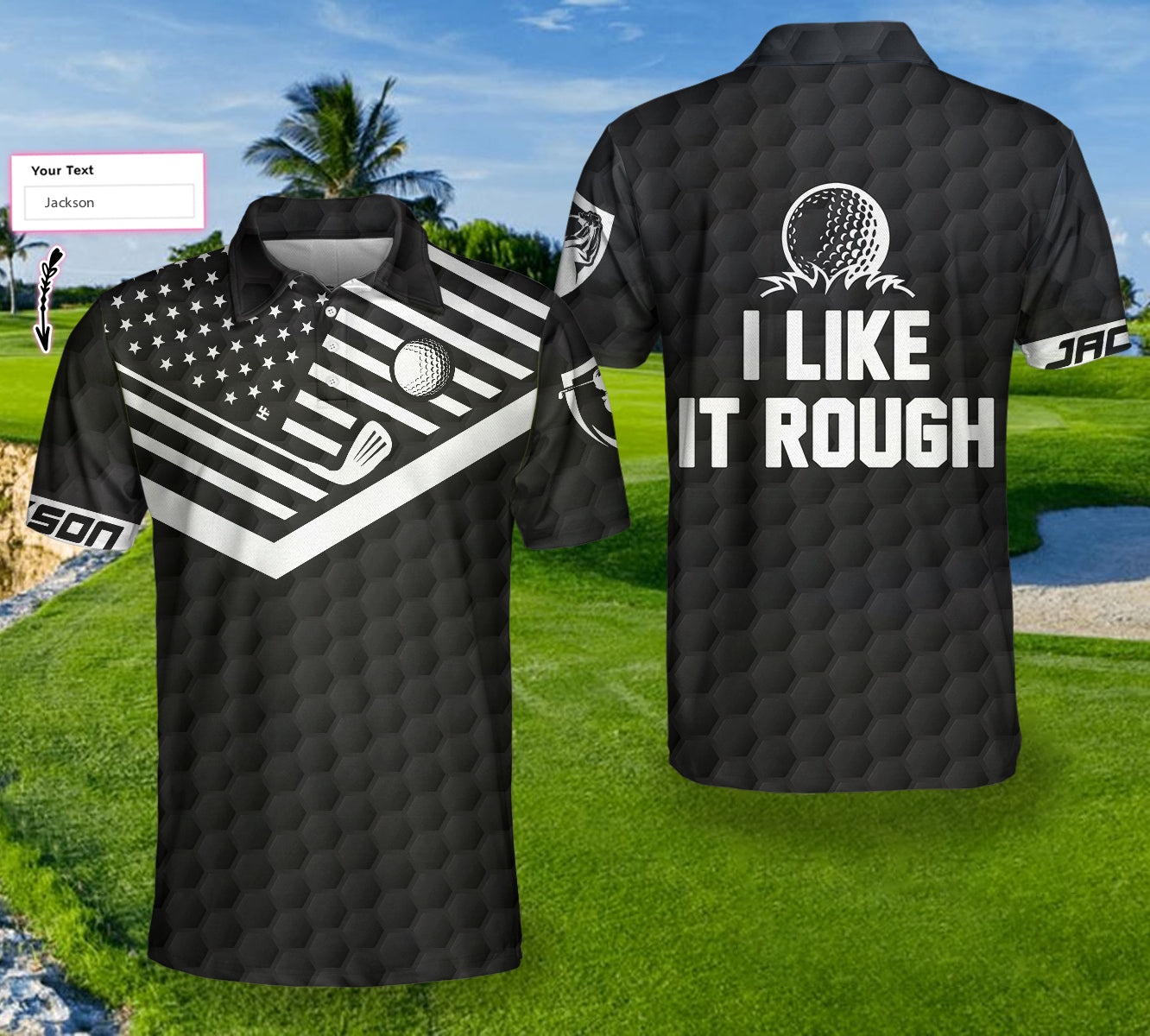 Golf Custom Men Polo Shirt, Personalized Golf Gift, I Like It Rough Custom Polo Shirt, Personalized American Flag Polo Shirt, Funny Golf Shirt For Men