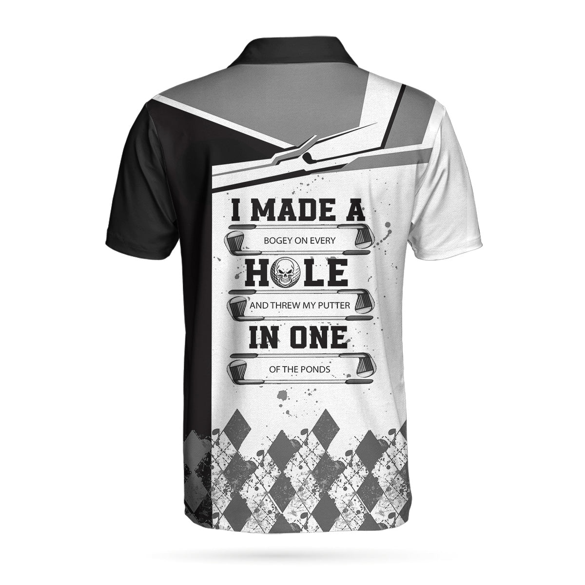 Golf Custom Men Polo Shirt, Personalized Golf Gift, I Made A Hole In One Golf Custom Polo Shirt, Black And White Argyle Pattern Polo Shirt