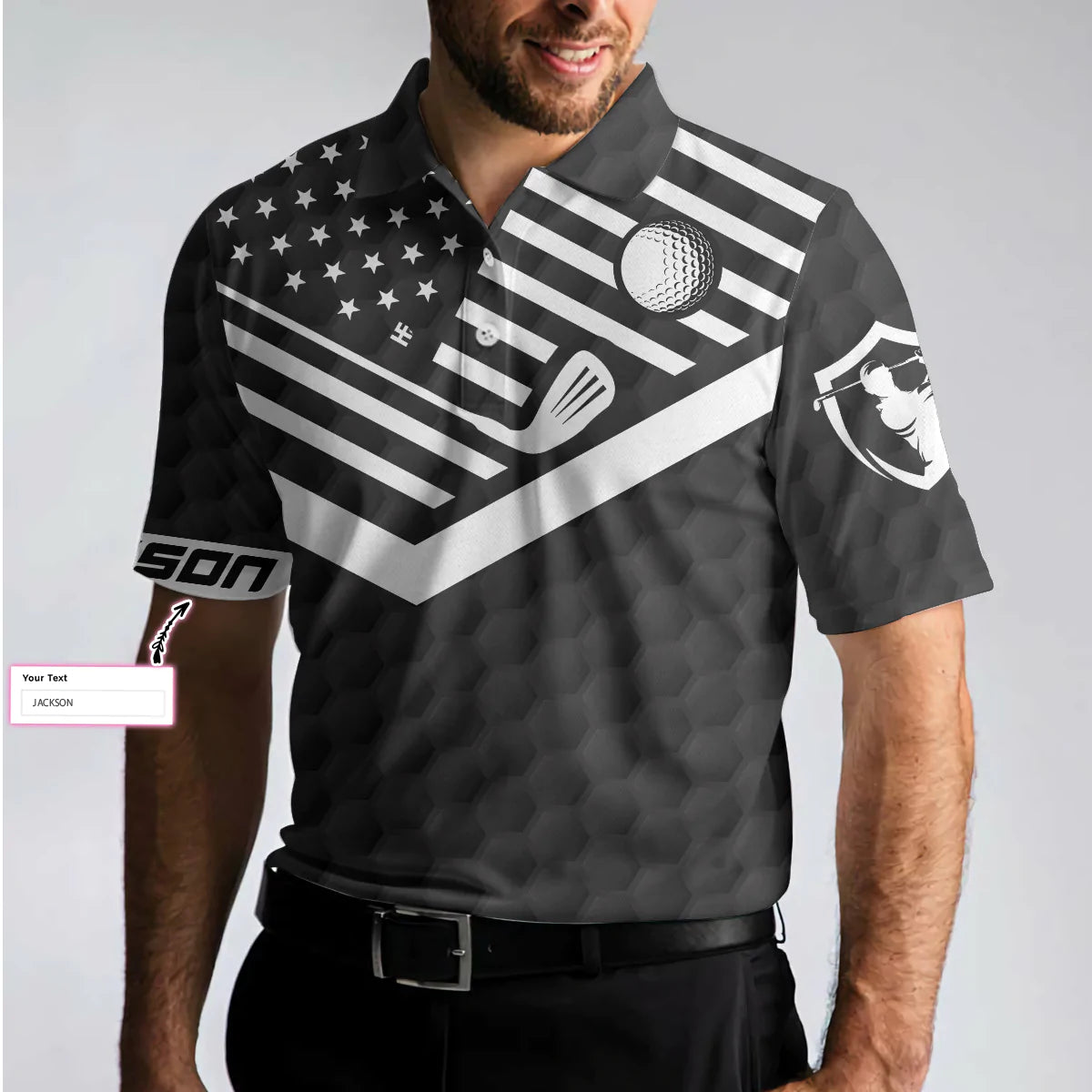 Personalized Black American Flag Golf Men Polo Shirt, I'm A Golf Pro Custom Polo Shirt, Cool Gift For Golfers