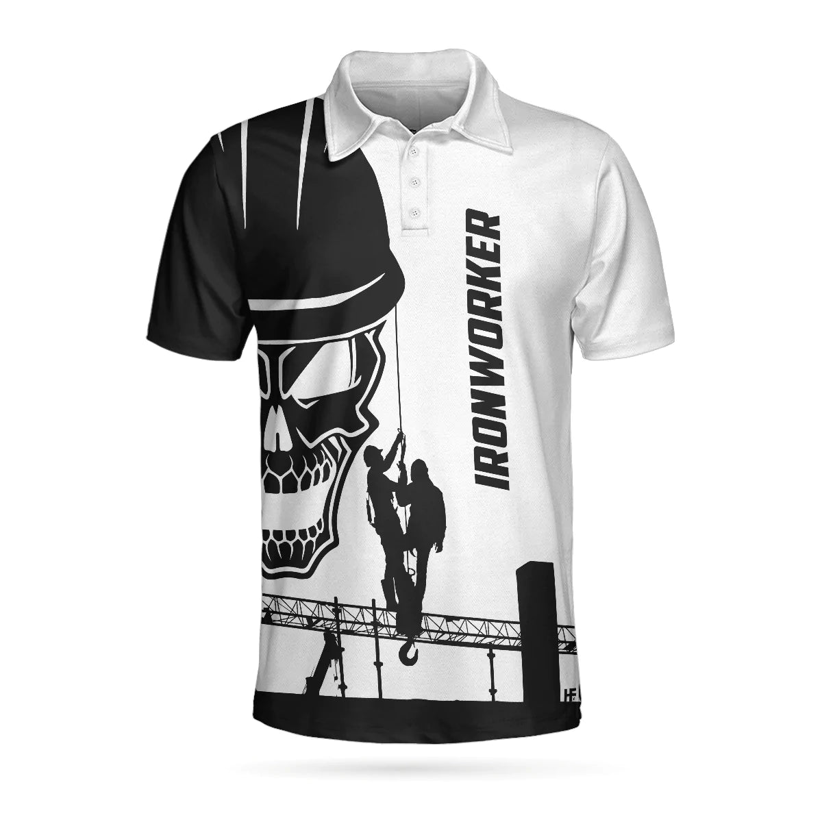 Ironworker Skull Short Sleeve Polo Shirt, Black Silhouette Skull Polo Shirt, Ironworker Shirt For Men