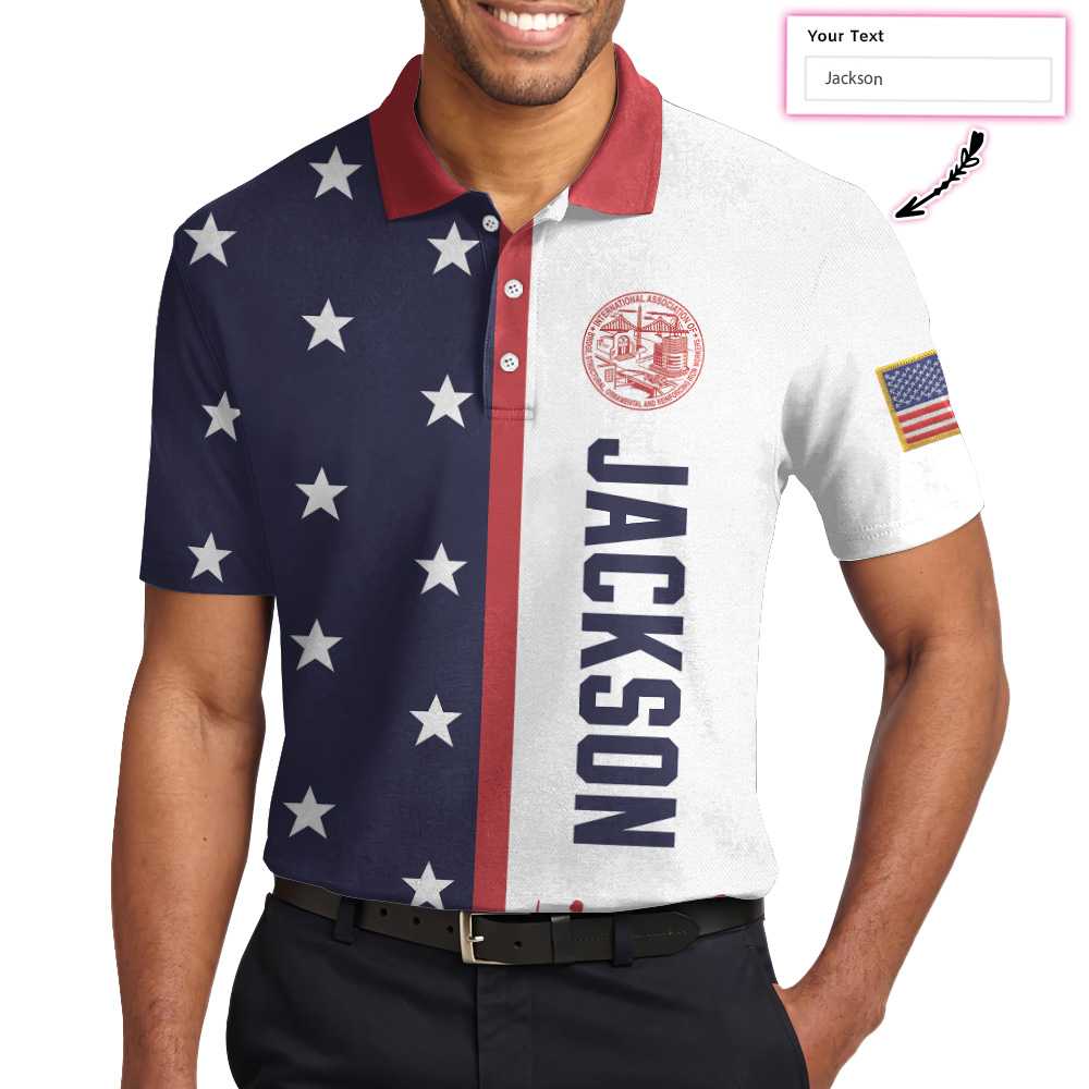 Personalized Patriotic American Flag Polo Shirt, Ironworker USA Flag Custom Polo Shirt, Patriotic Ironworker Shirt