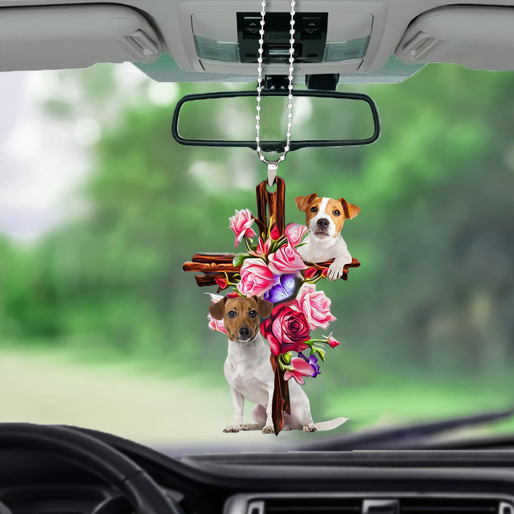 Jack Russell Roses and Jesus Ornament - Dog Car Hanging Ornament - Gift For Dog Mom, Dog Lover, Dog Owner
