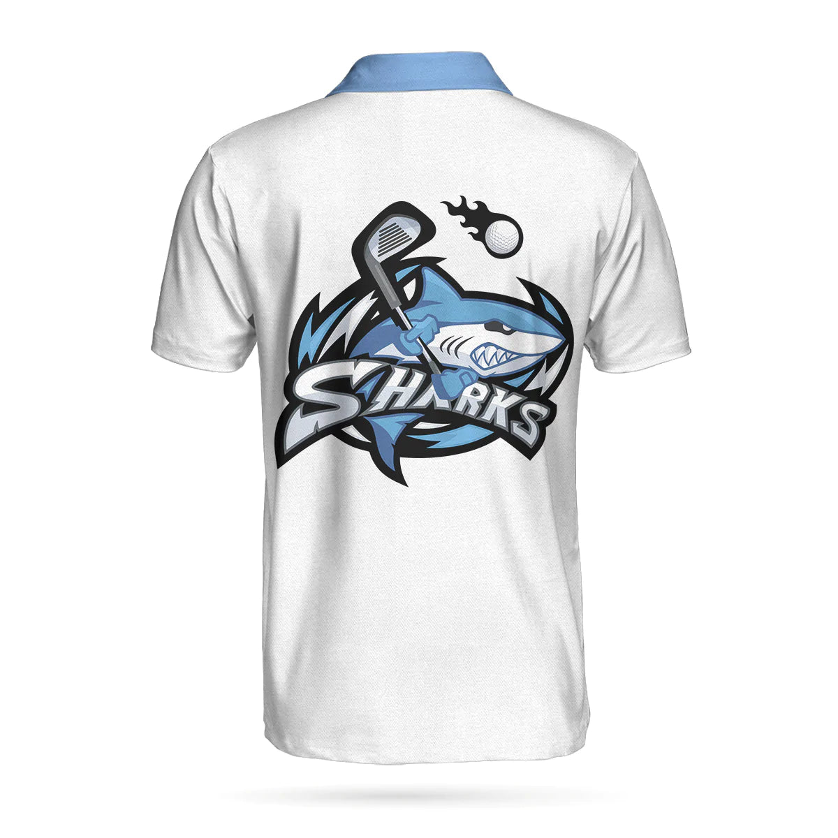 White And Blue Argyle Pattern American Flag Shark Golfer Men Polo Shirt, Jawsome Golfer Shark Golf Short Sleeve Polo Shirt, Best Golf Shirt For Men