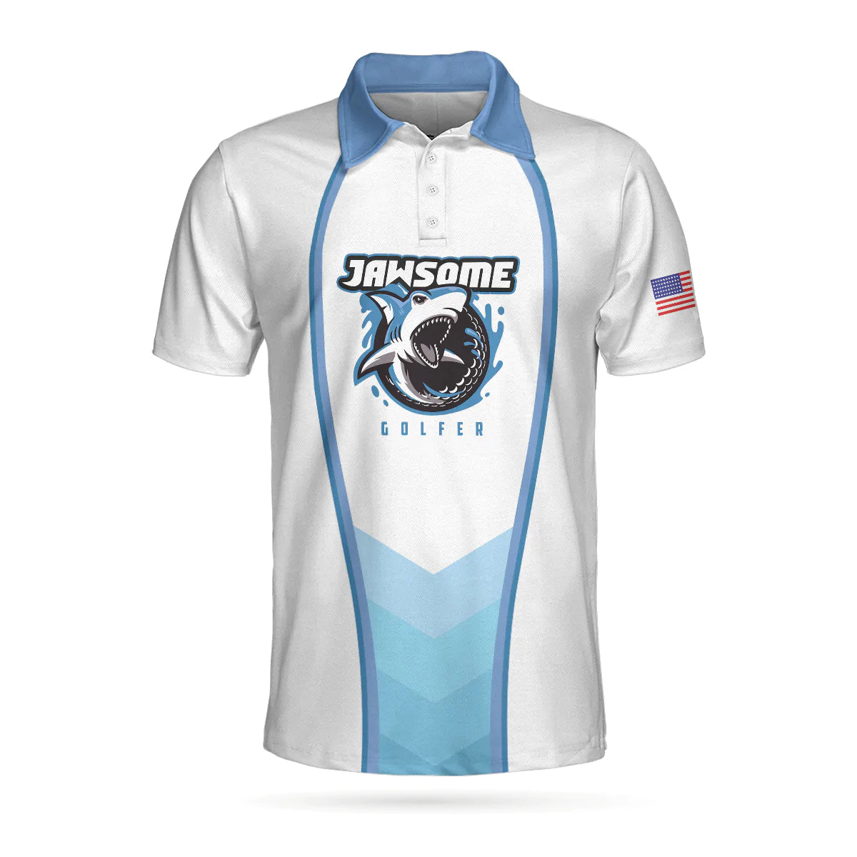 American Flag Shark Golf Men Polo Shirt, Jawsome Golfer Short Sleeve Polo Shirt, Best Golf Shirt For Men