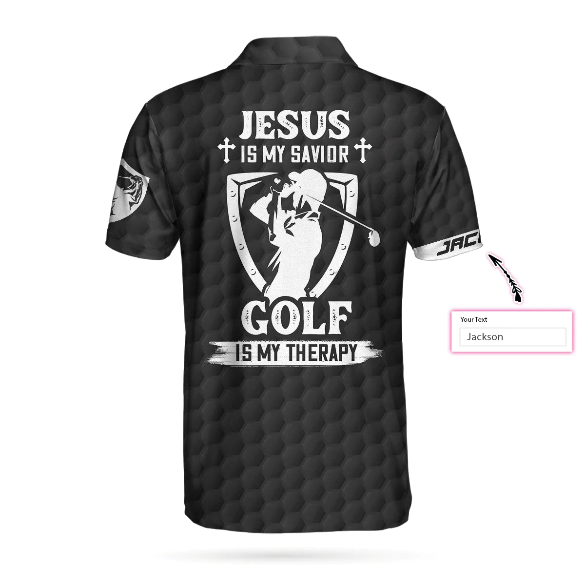 Personalized Jesus Men Polo Shirt, Jesus Is My Savior Golf Is My Therapy Custom Polo Shirt, American Flag Golf Shirt For Men