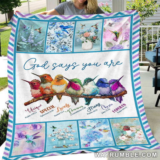 Christian Throw Blanket, Hummingbird Blanket, Faith Blanket, God Blanket - God says you are
