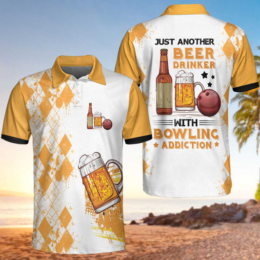 Bowling Men Polo Shirt - Argyle Pattern Beer Bowling Men Polo Shirt, Just Another Beer Drinker With Bowling Addiction Polo Shirt - Perfect Gift For Friend, Family, Bowling Lovers