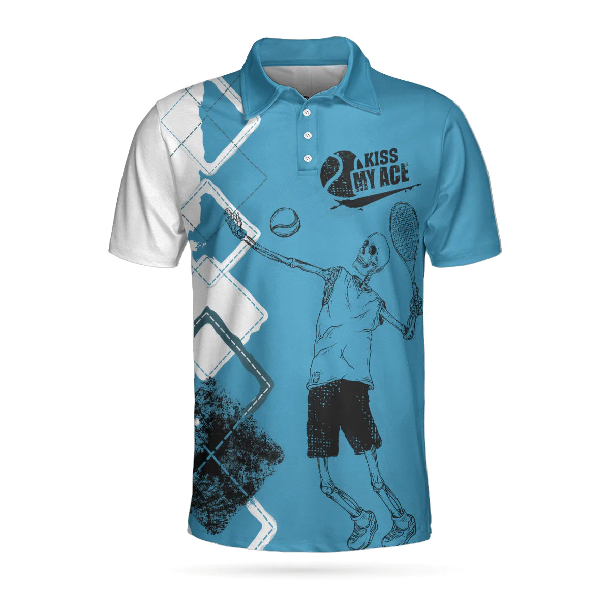 Argyle Pattern Skeleton Tennis Player Men Polo Shirt, Kiss My Ace Tennis Polo Shirt, Best Tennis Shirt For Male