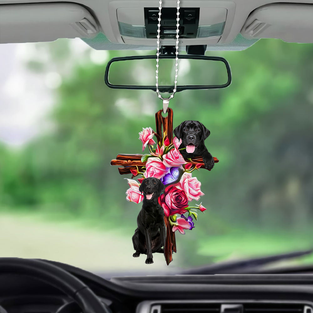 Labrador Retriever Roses and Jesus Ornament - Dog Car Hanging Ornament - Gift For Dog Mom, Dog Lover, Dog Owner