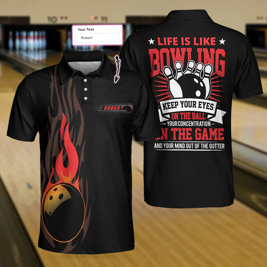 Personalized Fire Bowling Ball Men Polo Shirt, Keep Your Eyes On The Balls Bowling Custom Shirt For Male