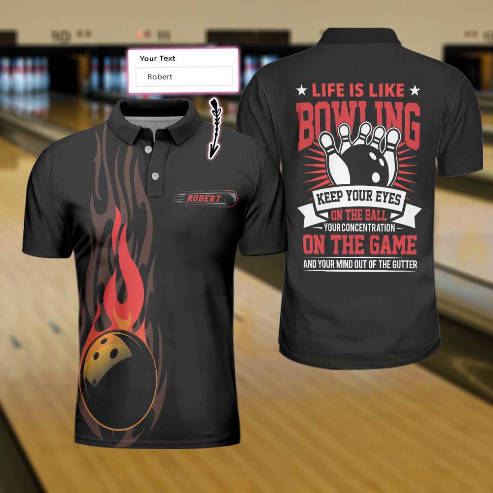 Personalized Fire Bowling Ball Men Polo Shirt, Keep Your Eyes On The Balls Bowling Custom Shirt For Male