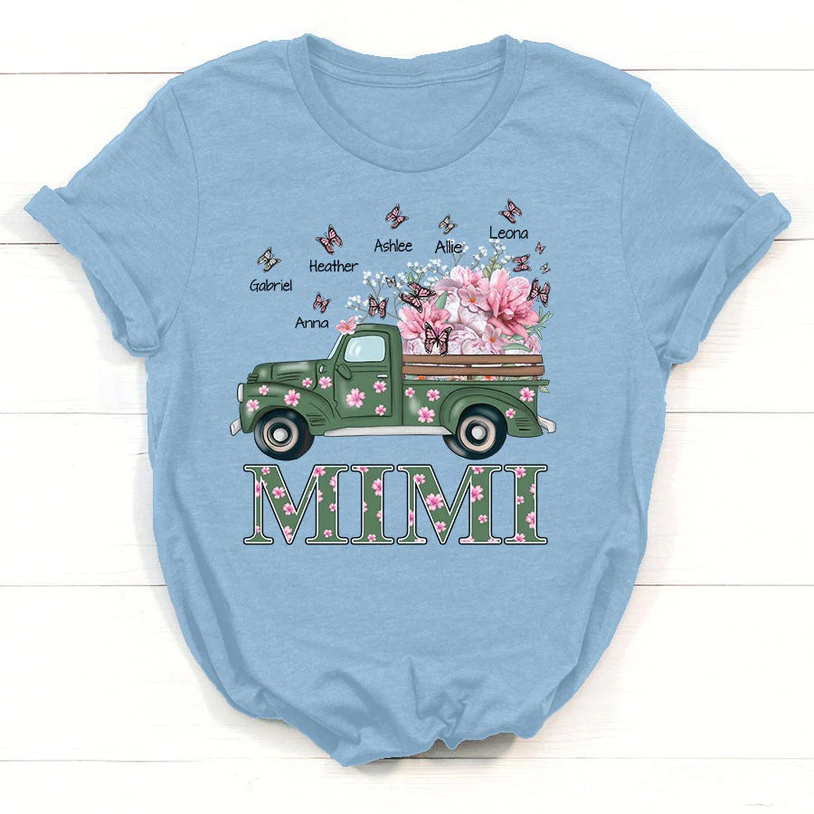 Mimi and Kids Custom Name T-shirt, Flower Truck Personalized Shirt - Perfect Gift For Gigi, Nana, Mimi, Grandma
